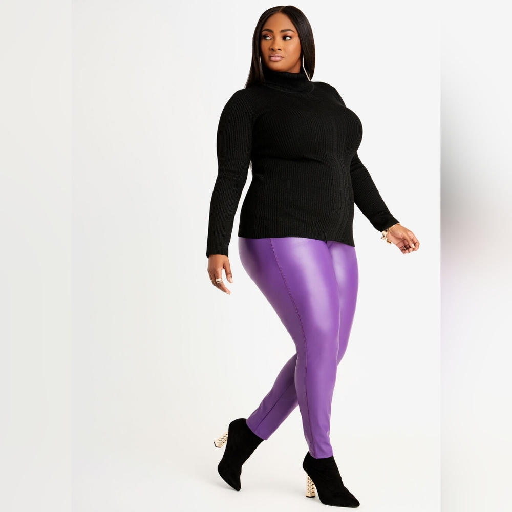 Faux leather purple leggings
